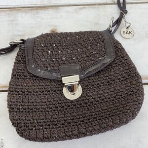 The Sak Crossbody Purse Satchel Small Strappy Copper Brown Woven Sparkle 8 x 7